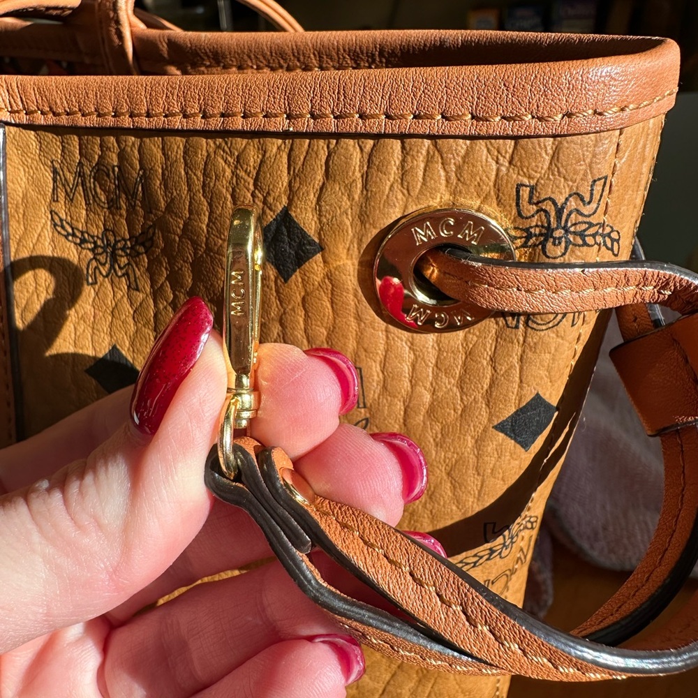 MCM Cognac Visetos Tote Bag with Reversible Geometric interior. Gently used! - Picture 12 of 16